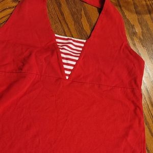 Cato - Red w/white backless halter top size medium